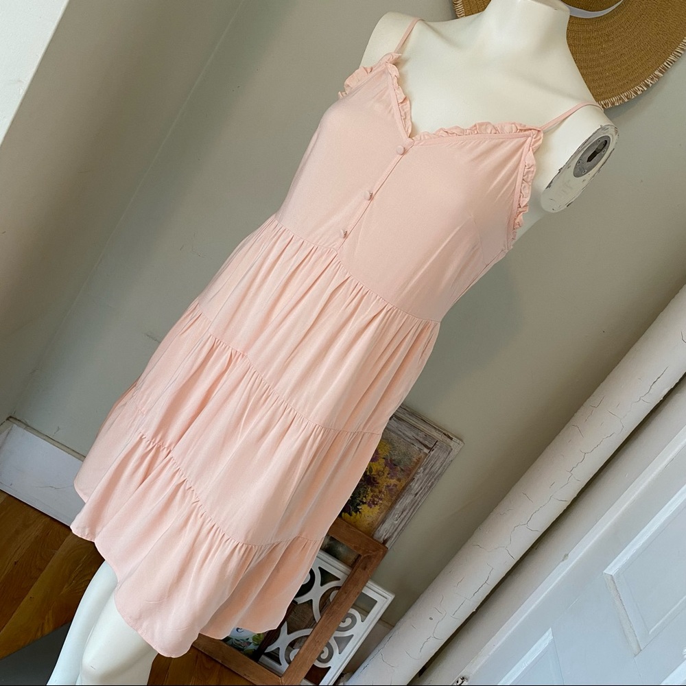 🌸 Society & Stitch Neutral Pink Ruffle Dress